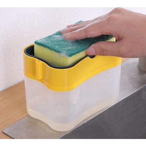 2-In-1 Manual Soap Pump Dispenser Liquid Container Hand Press Organizer Kitchen Cleaner Tool With Sponge Holder