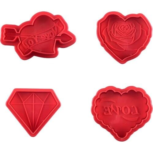 Valentines Day 4 Set Cookie Cutter Plastic Biscuit Knife Baking Fruit Cake Kitchen Tools Mold Embossing Printing