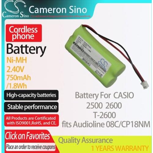 CameronSino Battery for CASIO 2500 T-2600 2600 fits Audioline 08C/CP18NM BC101276 Cordless phone Battery 750mAh/1.8Wh 2.40V