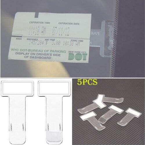3/5/10 Pcs Auto Accessories Mini T-shape Transparent Plastic Parts Parking Ticket Permit Card Ticket Holder Clip Sticker