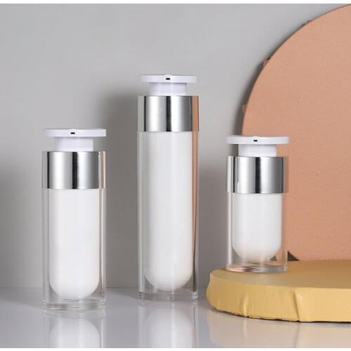 15ml/30ml/50ml White Acrylic Round Empty Refillable Bottles Cosmetic Cream Pump Portable Packaging Bottle Vacuum Bottles