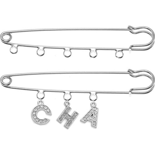 Custom Silver Color Brooches for women girls Fashion Pins Brooch Personality Ladies Crystal Letter CHA ANGEL Brooches For Women