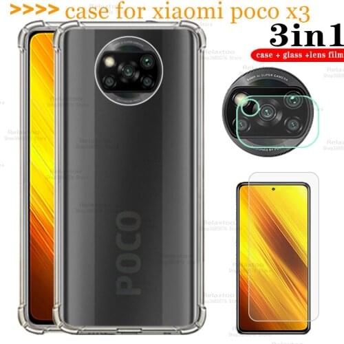 3in1 case xiomi poco x3 protective glass Tempered Glass camera lens screen Protector for xiaomi poco x3 x 3 pocox3 phone cover