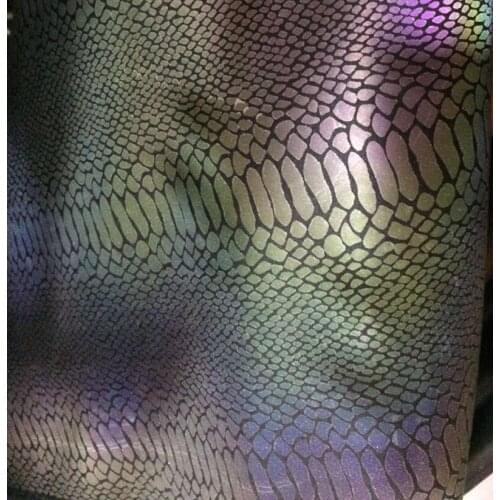 Black holographic Microfiber Light reflecting Imitation snake shoes leather material