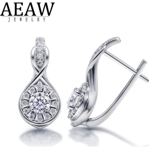 D color VVS1 Round Excellent Cut 1.0CTW 5.0MM Moissanite Hoop Earring 18K White Gold Plated Silver 925 Fine Earring Gift