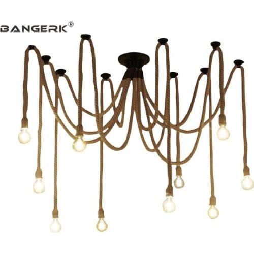 DIY Retro Pendant Lamp Loft Decor LED Edison Industrial Vintage Lighting Dining Room Hanging Light Hemp Rope Droplight Fixtures