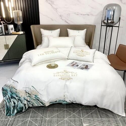 Europe Style White Embroidery Satin Washed Silk Cotton Bedding Set Luxury Home Duvet Cover Bedspread Bed Sheet Pillowcases