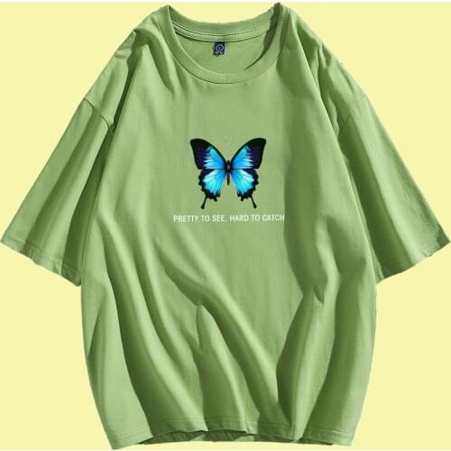 Butterfly Harajuku Tops Half Sleeve T Shirt Women Cotton Fashion Oversized Casual Loose Joggers Pant Sweatpants Vintage Unisex