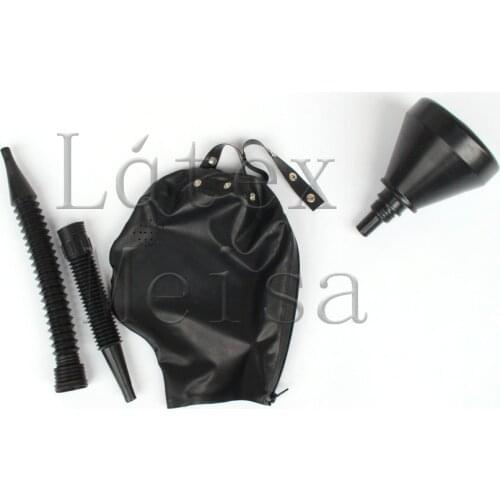 Made of 0.4mm thickness natural & flexible latex bondage hood tube with mesh eyes and back zipper decorations