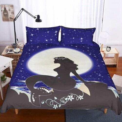 Mermaid and Moon Bedding Set 3D Printing Underwater World Duvet Cover Set with Pillowcase Bedroom Decor Bed Linens Bedclothes