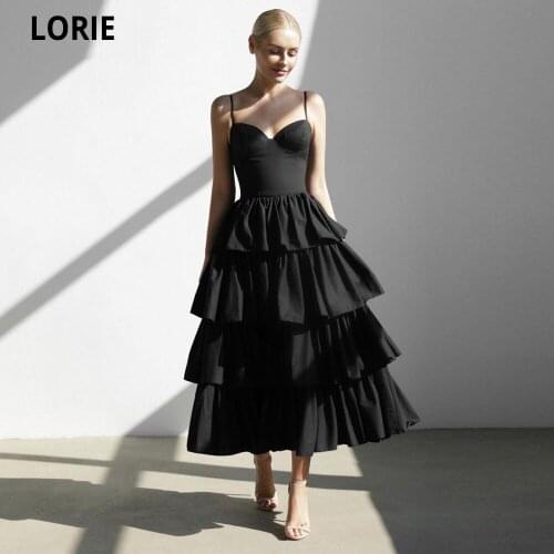 LORIE Matte Satin Spaghetti Straps Evening Dress Sweetheart Vestidos De Noche Tea Length Plus Size Simple Modest Party Gowns