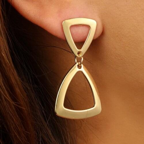 Fashion Hollow Out Geometry Irregular Earring Triangle Gold Vintage Eardrop Earrings Woman Jewelry Gift Accessories