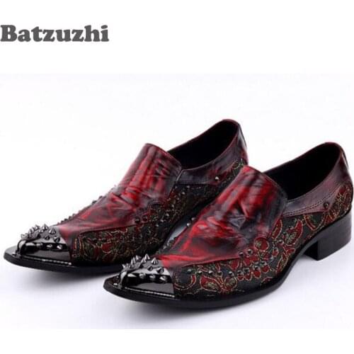 Luxury 2020 New Handmade Men Shoes Pointed Toe Metal Tip Spikes Men Dress Shoes Slip On Evennig Party Wedding Shoes Size 38-46