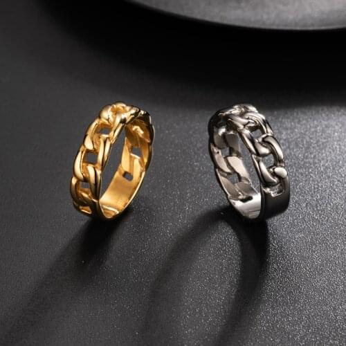 Valily Mens Punk Cuban Link Ring Stainless Steel Mens 6mm Link Chain Rings for Men HipHop Wedding Brands Party Man Jewelry