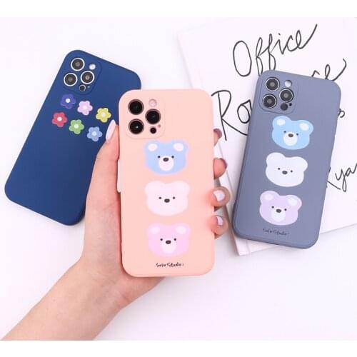 Cute Bear Liquid Silicone Comfort Phone Case For iPhone 11 12 Pro Max Mini X XR XS 7 8 Plus Protective Soft Back Cover Shell