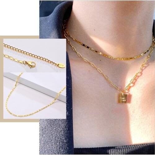 Womens Basic Chain Choker Necklaces, Gold Tone Metal Stainless Steel Links Collar Jewelry, Length Adjustable