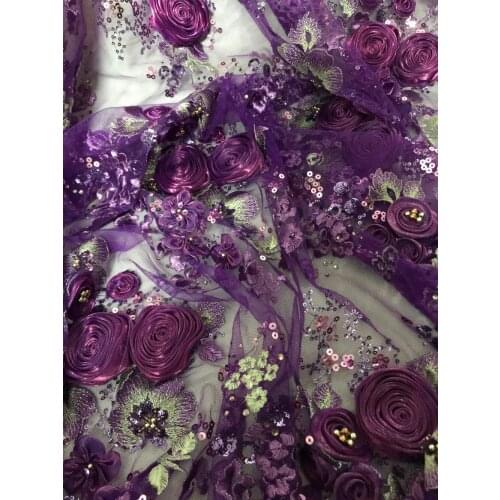 Luxury french net lace fabric 3d flower embroidered tulle mesh lace fabric J-51128 for bridal dress