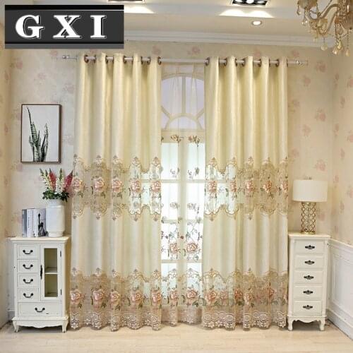 GXI Luxury Delicate Flocking Hollow Out Flowers Embroidered Curtain for Living Room Window Treatments Tulle Voile Drapes