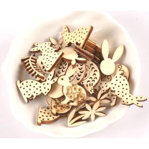 Mixed Rabbit Pattern Natural Wood Crafts For Wooden Ornaments DIY Arts Scrapbook Home Decor Embellishments 25pcs 25-30mm m2566