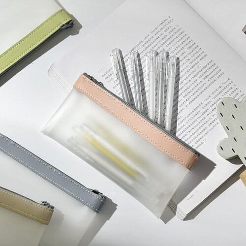 Pencil Bag simple Transparent TPU Leather Korean Fashion INS Pouches Stationery transparent pencil case for students