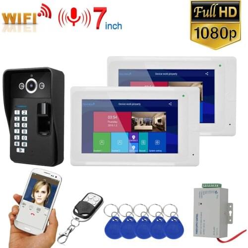 7 inch 2 Monitors Wifi Wireless Fingerprint RFID Video Door Phone Doorbell Intercom System with Wired AHD 1080P Door Access