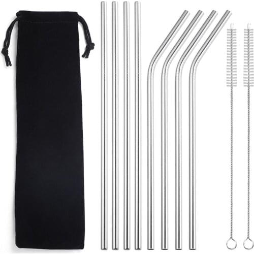 Reusable Metal Drinking Straws Colorful High Quality 304 Stainless Steel Party Bar accessory With Case Cleaning Brush Dropship