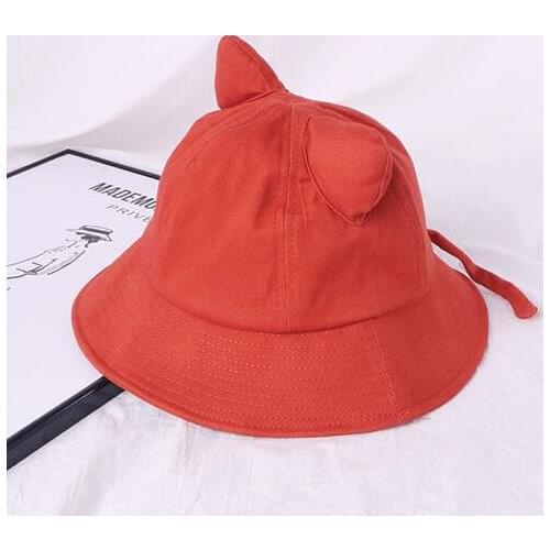 2021 Giral Korean Style Kawaii Hats Cat Ears Fisherman Hat Women Summer Japanese Art Solid Color Bucket Hats