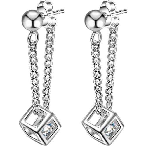 Elegant Trendy Square Zircon Pendants Dangle Earrings For Women Luxury Crystal Chain Drop Earrings Statement Geometry Jewelry