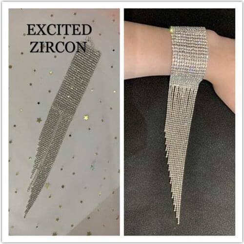 Fashion Long Tassel Rhinestone Bracelet Hand Jewelry for Women Bridal Crystal Statement Bracelets Wedding Jewellery