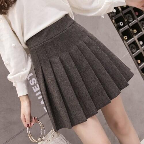Winter woolen pleated high waist slim skirt College style A-line skirt elastic waist Joker anti-running pants skirt sports skirt