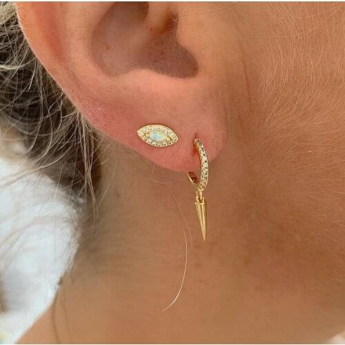 Gold Vermeil studs minimal delicate jewelry cz opal paved tiny mini cute lovely stud earring with single white fire opal stone