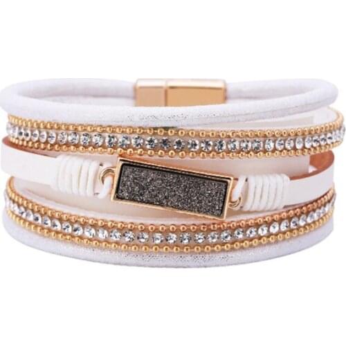 2021 New Leather Bracelet Rhinestone Crystal Bracelet Wrap Multilayer Bracelets for women feminino pulseras mulher Jewelry