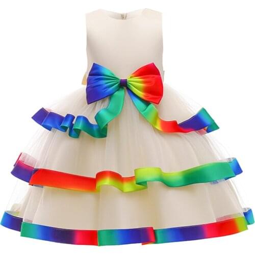 2021 Girl Gown Flower Birthday Vestido Kids Dresses For Girls Clothes Children Costume Colorful Stitching Princess Party Dress