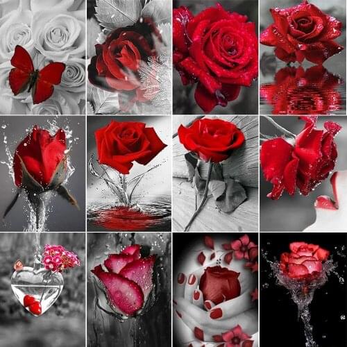 5d Diy Diamond Painting Red Rose Flower Series Full Square/round Diamond Painting Cross Stitch Mosaic Art/home Decoration