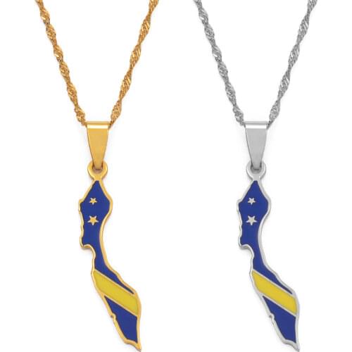 Anniyo New Design Gold Color Curacao Map Flag Pendant Necklaces for Women Girls Jewelry Maps Gifts #111721