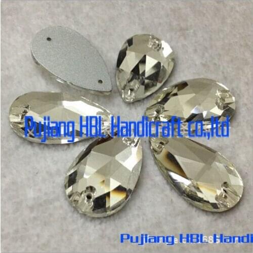 Free Shipping White Crystal Teardrop Sew On Rhinestone Beads, Sew On Stones Spacer buttons for Garment Decoration