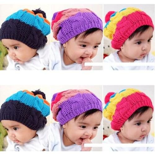 Rainbow Baby Hats Stripe Girls Beanie Kids Cap Bebe Boy Bucket Hat Crochet Newborn Headwear Children Winter Hat Knitting