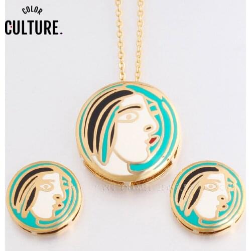 Promotions Elegant Classic Jewelry Sets for Women Gold-color Pattern Design Shape Pendant/Earrings Enamel Vintage Jewelry Sets
