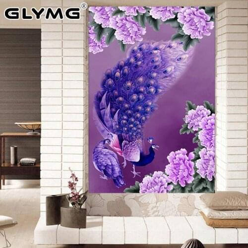 GLymg Needlework 5d Diy Diamond Painting Cross Stitch Purple Peacock Diamond Embroidery Round Rubiks Cube Drill Mosaic Picture