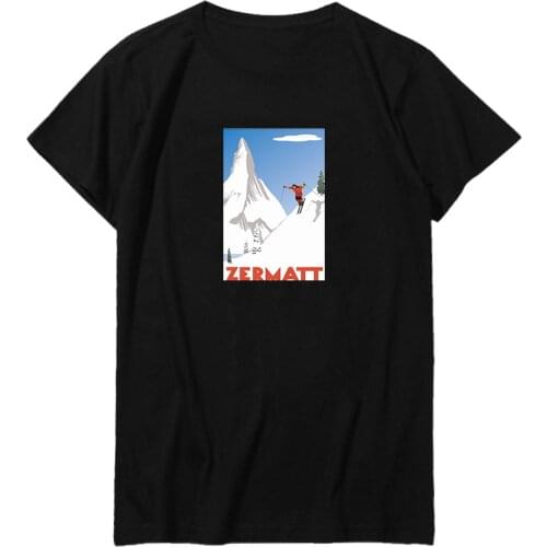 Swiss Alps Ski Zermatt Valais Switzerland Poster Vintage Breathable printed graphic T-shirt Oversized Harajuku Men clothing