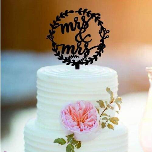 Customized Mr And Mrs with Wreath Wedding glitter Cake Topper Personlized Bride And Groom Topper Party Decorations food picks