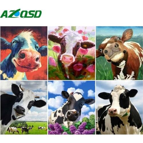 AZQSD Picture By Number Cow Handpaintedf Oil Painting Gift Paint By Number DIY Animal Kits Handmade Room Decoration