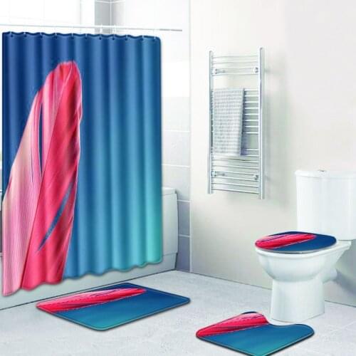 Zeegle Shower Curtain Set with Bathroom Math Set Polyester Anti-slip Toilet Floor Mat Bath Accessories BathFoot Rug Pedestal Rug