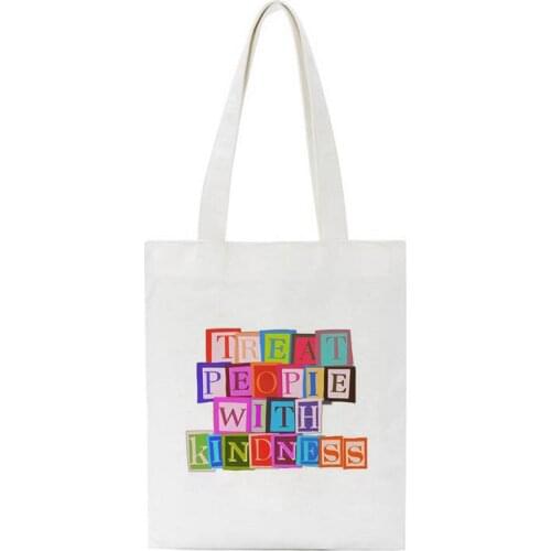 Korean Treat People with Kindness Letter Casual Harry Styles Fashion Funny Canvas Big Capacity Harajuku Women Bags Shoulder Bag