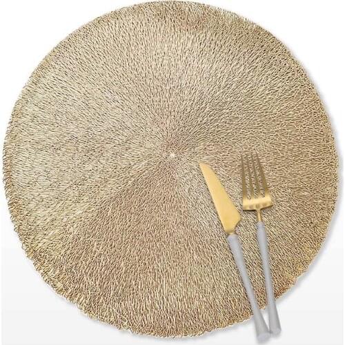 Nordic Style PVC Table Mat Thickened Round Woven Non-Slip Insulation Placemat Coaster Gold Silver Simple