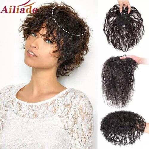 AILIADE Real Topper human hair Closure Clip Natural Black Brown for Women Hair Extensions hair pieces True invisibility wig