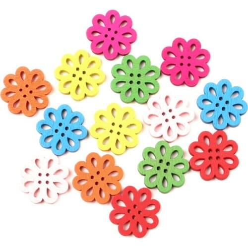LF 100Pcs Mixed Flower 20x20mm Wood Sewing Buttons For Cloth Needlework Flatback Scrapbooking Crafts Decorative Diy Accessories