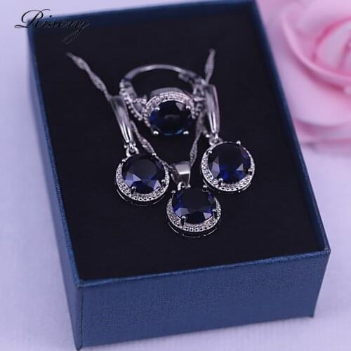 Many colors top cubic zircon & crystal silver color jewelry set for women earrings ring necklace set party/anniversary
