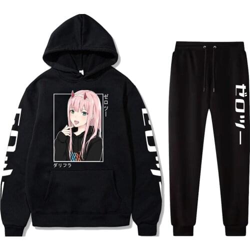 New Kawaii Anime Darling In The Franxx Men Women Unisex Hoodies Sweatshirts Zero Two Hoodie Pants Harajuku Jogging Suits
