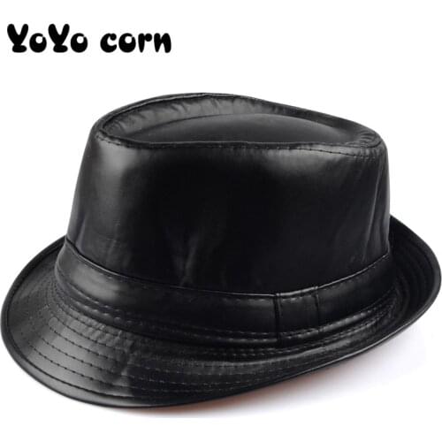 Solid color Leather Mans hat Wide Brim Stetson Fedoras British Hats For Men/Women Gentman Black Fitted Jazz Hip-Pop Gorras cap
